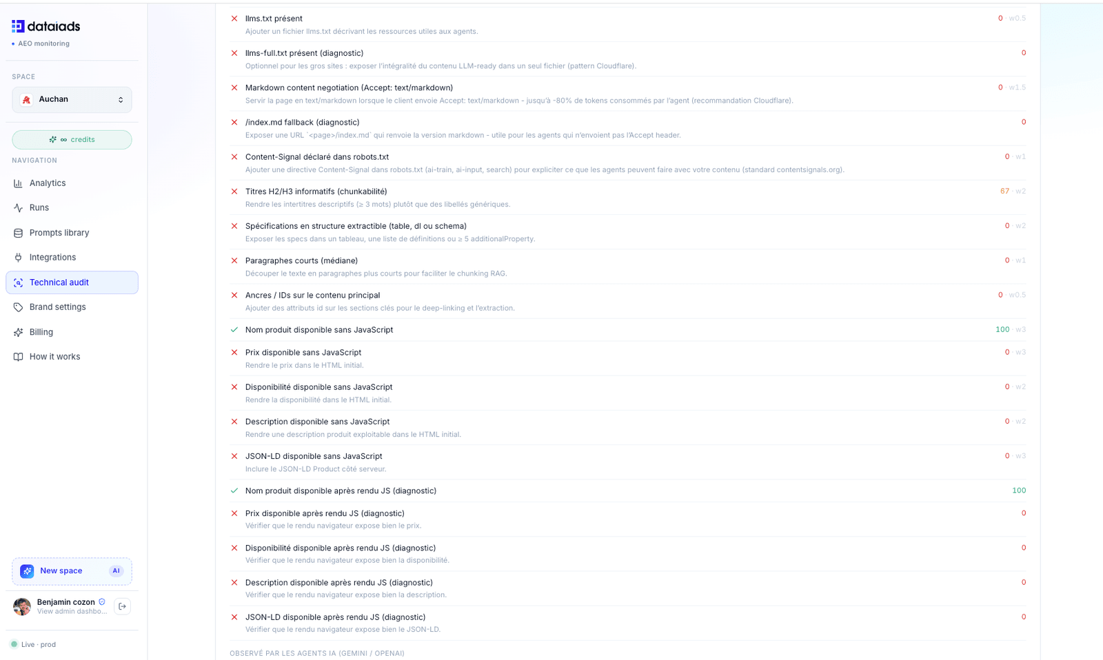 Checklist técnica: llms.txt, markdown, JSON-LD, precio sin JS, chunkabilidad