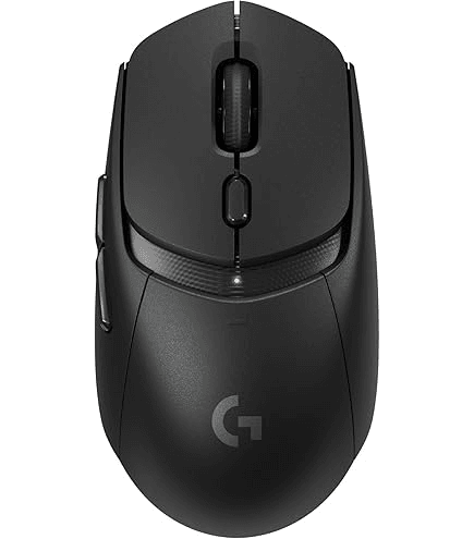 Packshot fixe d'une souris gaming Logitech noire sur fond blanc
