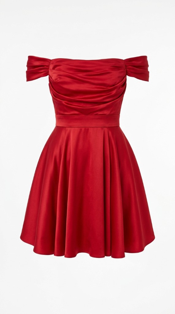 Packshot d'une robe rouge à épaules dénudées